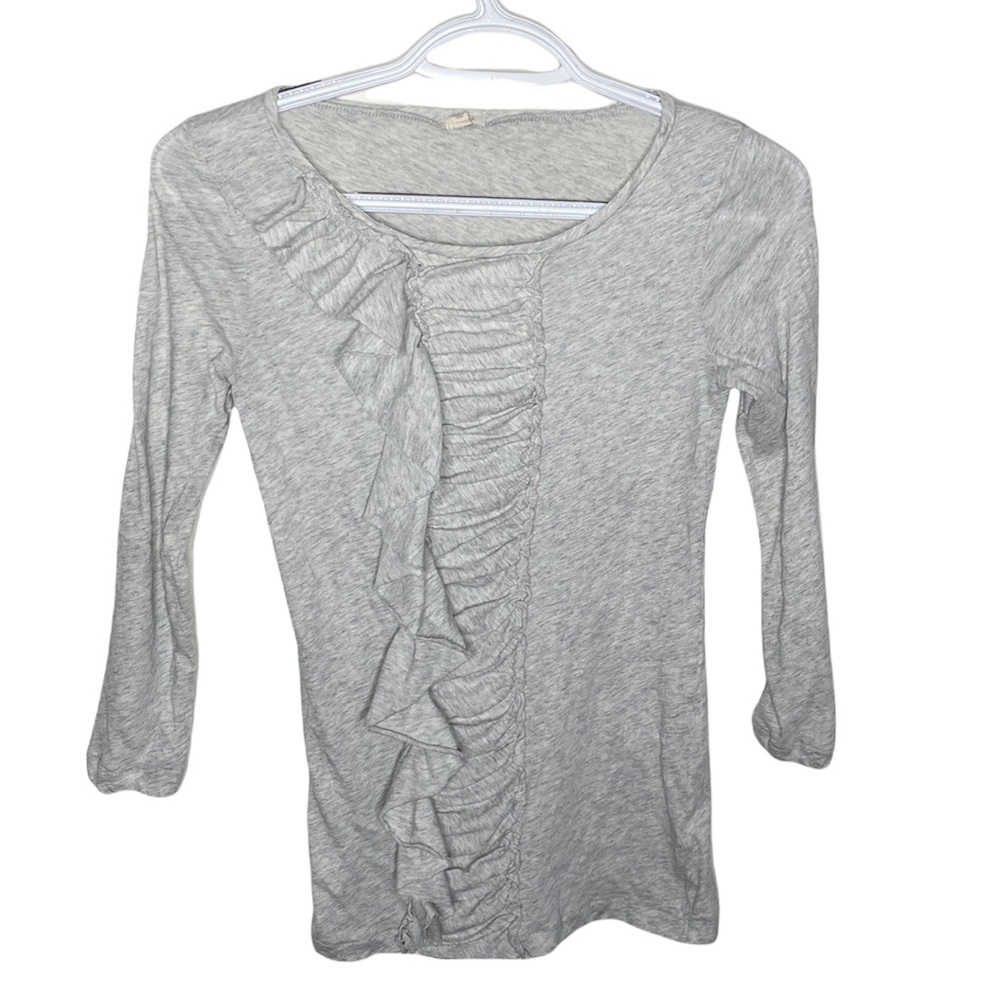 J Crew cotton 3/4 sleeve ruffle front base layer tee size XS